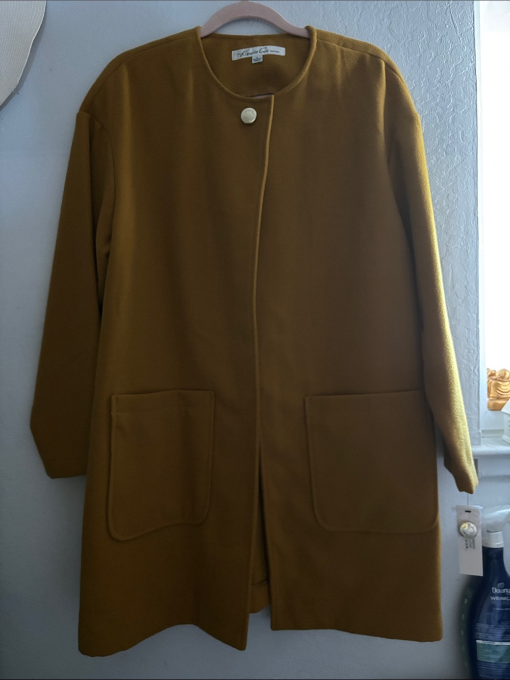 Wool-Blend Mustard Coat with Patch Pockets